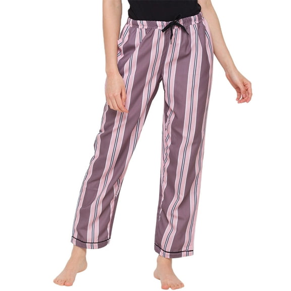 Rdhnmea Women's Stripe Print Pajama Pants Drawstring Elastic Waist Long Trousers Cozy Lounge Bottoms