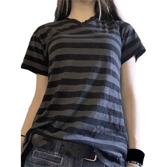 Rdhnmea Women's Striped Tops Short Sleeve Round Neck Loose Fit T-shirt