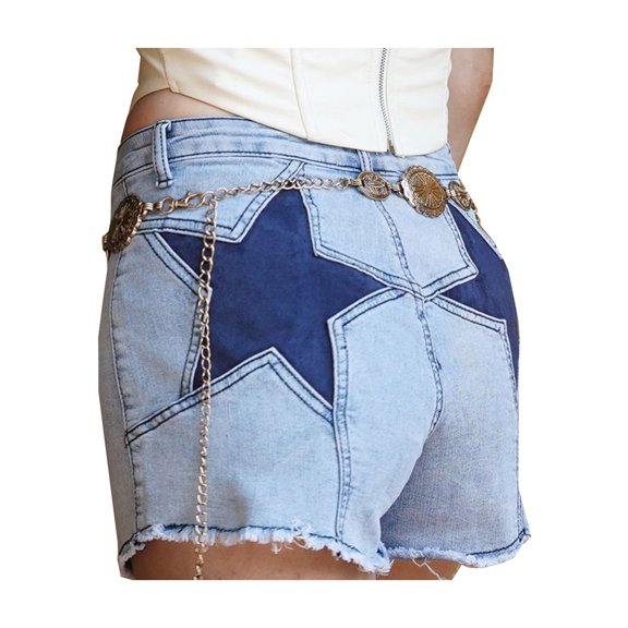 Rdhnmea Women's Summer Denim Shorts Star Pattern Raw Hem Slim Jean Shorts