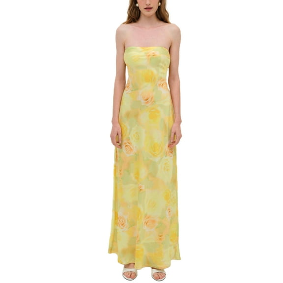 Rdhnmea Women's Summer Long Tube Dress Floral Print Strapless Slim Dress