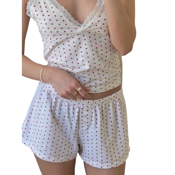 Rdhnmea Women's Summer Solid Color/Floral/Heart/Striped Lounge Shorts