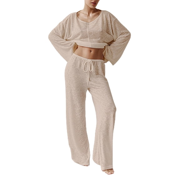 Rdhnmea Women’s Two Piece Pajama Set Casual Long Sleeve Loose Tops and Pants Set Loungewear