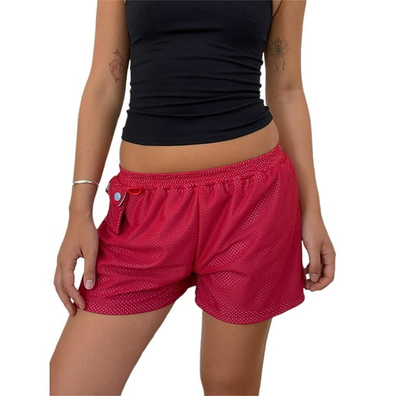 Rdhnmea Women’s Wide Leg Mesh Shorts Casual Elastic Waist Flap Pocket Shorts