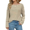 thumbnail image 1 of Rdhnmea Womens Fall Casual Tops Striped Long Sleeve Boat Neck T-Shirts, 1 of 2
