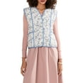 thumbnail image 1 of Rdhnmea Womens Floral Print Quilted Waistcoat Sleeveless V-Neck Button Front Jacket Fall Winter Vest Gilet Outerwear, 1 of 9