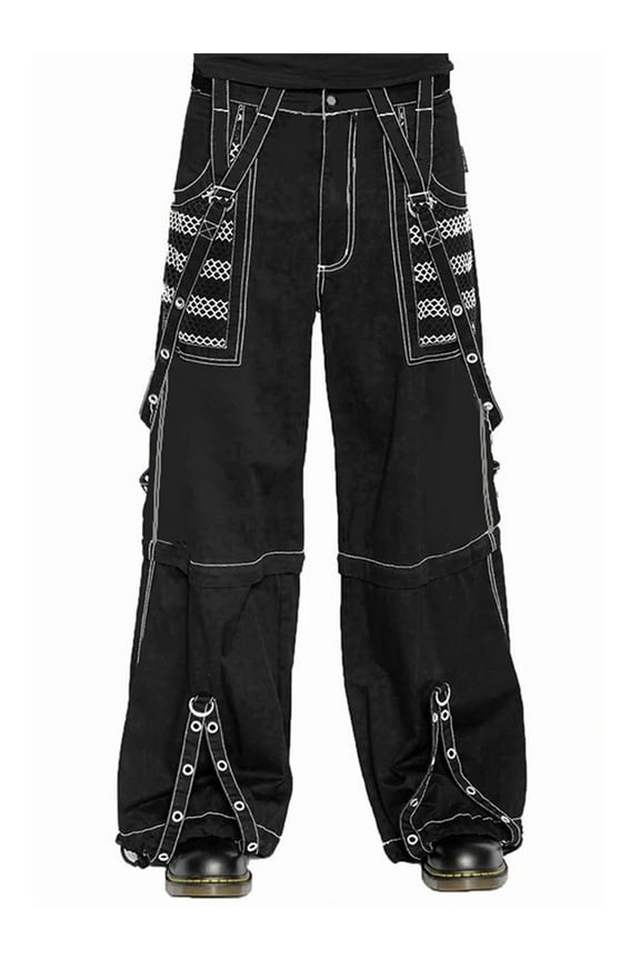 Womens Gothic Punk Cargo Pants Low Waisted Y2K Wide Leg Baggy Boyfriend Denim Jeans Trousers Harajuku Streetwear