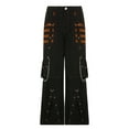 thumbnail image 1 of Rdhnmea Womens Gothic Punk Cargo Pants Low Waisted Y2K Wide Leg Baggy Boyfriend Denim Jeans Trousers Harajuku Streetwear, 1 of 7