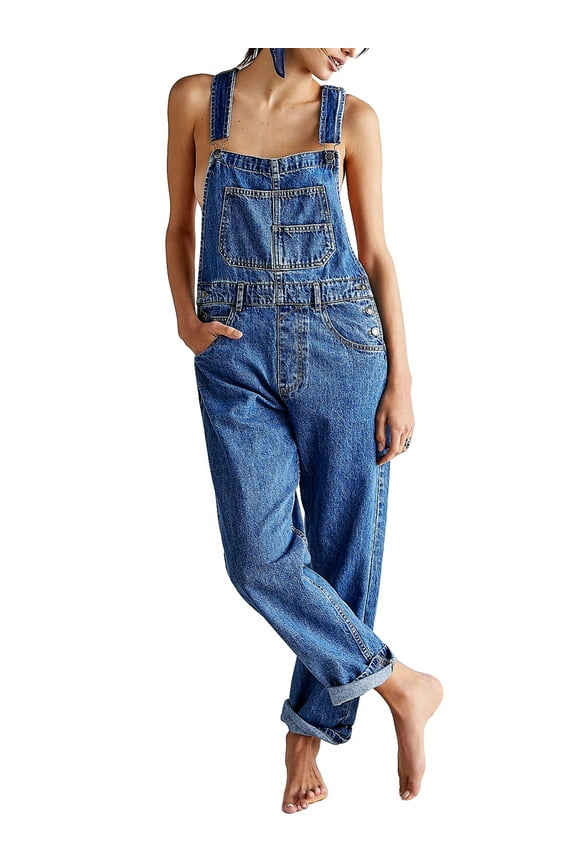 Womens Jean Overalls Loose Fit Adjustable Strap Denim Jumpsuits Rompers Bib Overall 2024 Fall Tapered Leg Jean Pants Work Outfits
