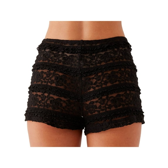 Rdhnmea Womens Lace Shorts Slim Flower See Through Elastic Waist Mini Shorts