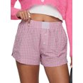 thumbnail image 1 of Rdhnmea Womens Plaid Shorts Button Contrast Color Elastic Waist Lounge Shorts, 1 of 9
