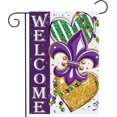 thumbnail image 1 of Rdsfhsp 12 x 18 inch Mardi Gras Welcome Garden Flag - Double Sided Vertical Striped Heart and Fleur-de-Lis Printed Holiday Yard Linen Flag, 1 of 5
