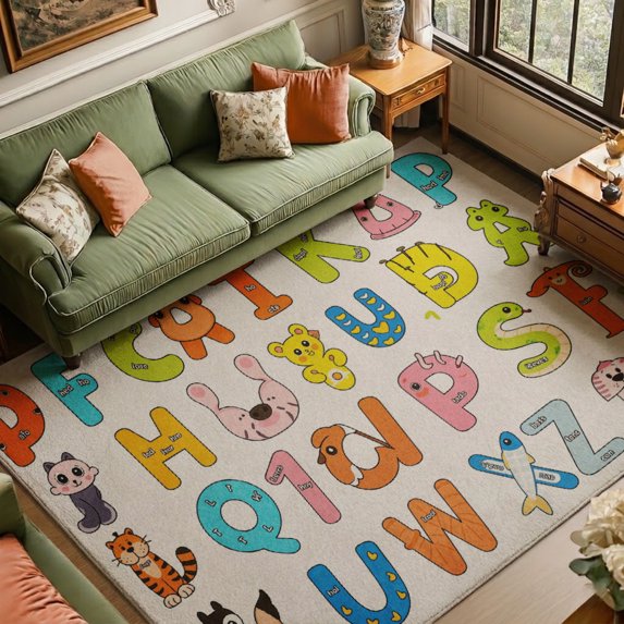 Rdsfhsp Animal Alphabet Learning Velvet Area Rug, Colorful Letters and Cute Animal Pattern Soft Carpet for Kids Room Nursery Classroom Playroom Decor