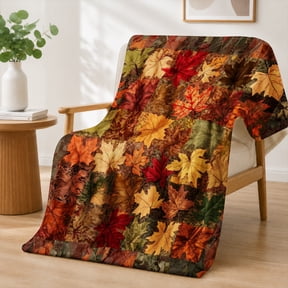 Rdsfhsp Autumn Leaf Flannel Fleece Throw Blanket, Fall Pattern Soft Blanket for Sofa Bedroom Seasonal Home Decor 50"x40"