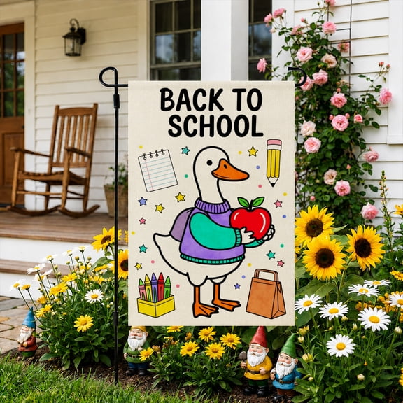Rdsfhsp Back to School Garden Flag 12x18 Inch, Linen Cute Goose Teacher Student Yard Flag, Double Sided Outdoor Porch Lawn Classroom School Decor
