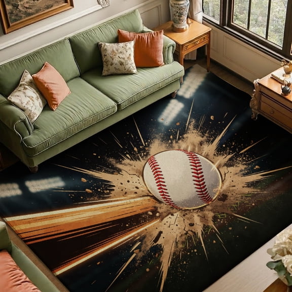 Rdsfhsp Baseball Motion Velvet Area Rug, Sports Theme Floor Carpet, Soft Plush Non Slip Rug for Bedroom Living Room 47.2"×31.5"