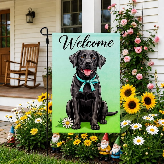 Rdsfhsp Black Labrador Welcome Garden Flag 12x18 Inch, Linen Dog Yard Flag, Double Sided Outdoor Porch Lawn Pet Lover Home Decor