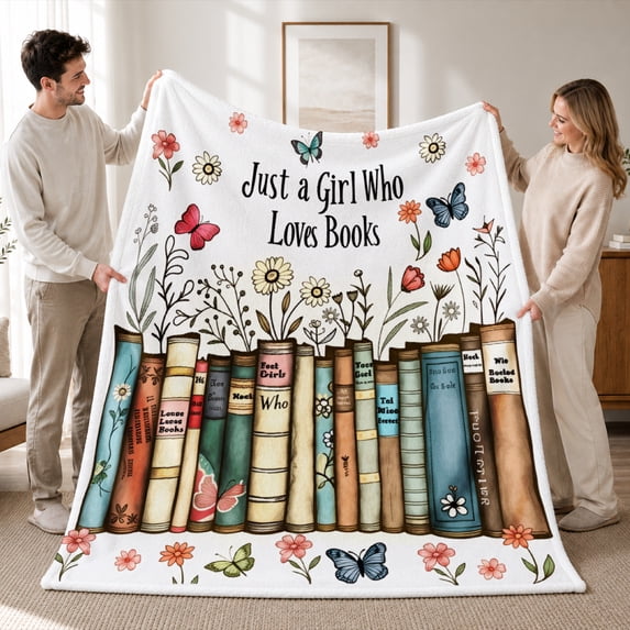 Rdsfhsp Book Lover Bookshelf Floral Soft Flannel Throw Blanket, Ultra Soft Plush Reading Blanket for Couch Sofa Bed, Cozy Gift Blanket for Readers, Library Decor and Home 60"x50"