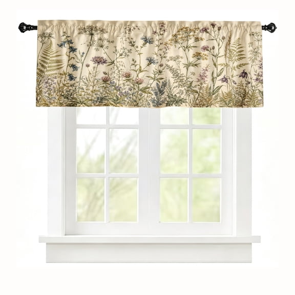 Rdsfhsp Botanical Wildflowers Sketch Window Valance Vintage Floral Short Curtain Rod Pocket for Kitchen