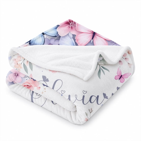 Rdsfhsp Butterfly Floral Soft Flannel Throw Blanket, Ultra Soft Plush Fleece Blanket for Couch Sofa Bed, Custom Style Blanket for Girls Bedroom and Gifts 50"x40"