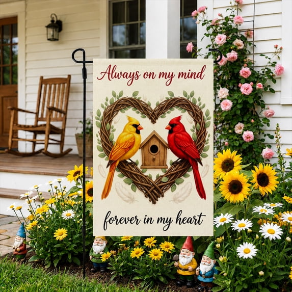 Rdsfhsp Cardinal Bird Garden Flag 12x18 Inch, Memorial Floral Linen Yard Flag with Birdhouse Design, Outdoor Decorative Flag for Garden Lawn Porch Home Decoration