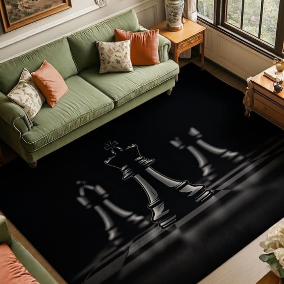 Rdsfhsp Chess Pieces Velvet Area Rug, Black and White Chess Pattern Soft Carpet for Game Room Bedroom Living Room Study Room Entertainment Decor