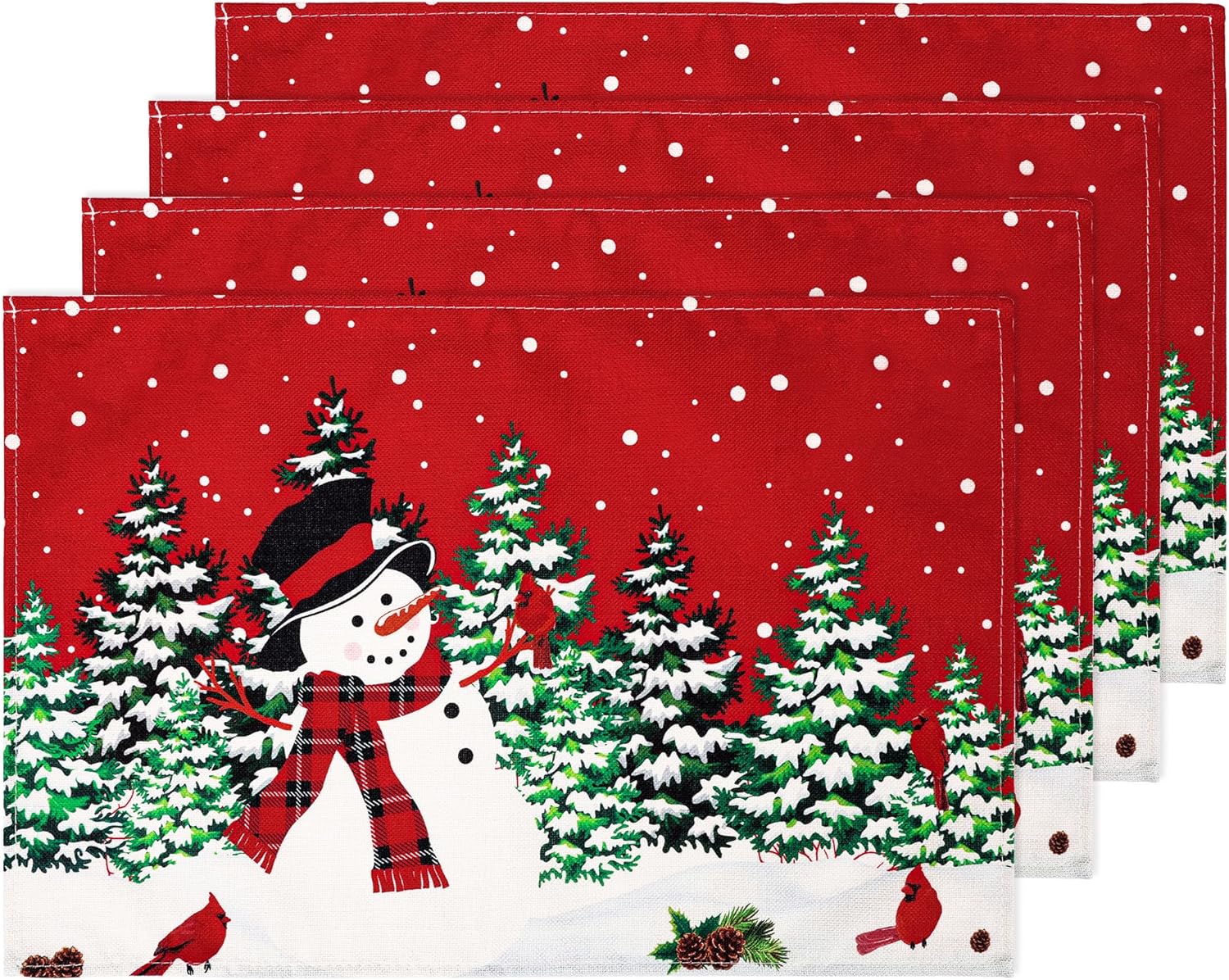 Rdsfhsp Christmas Placemats Set of 4, Red Snowman Cardinal Trees