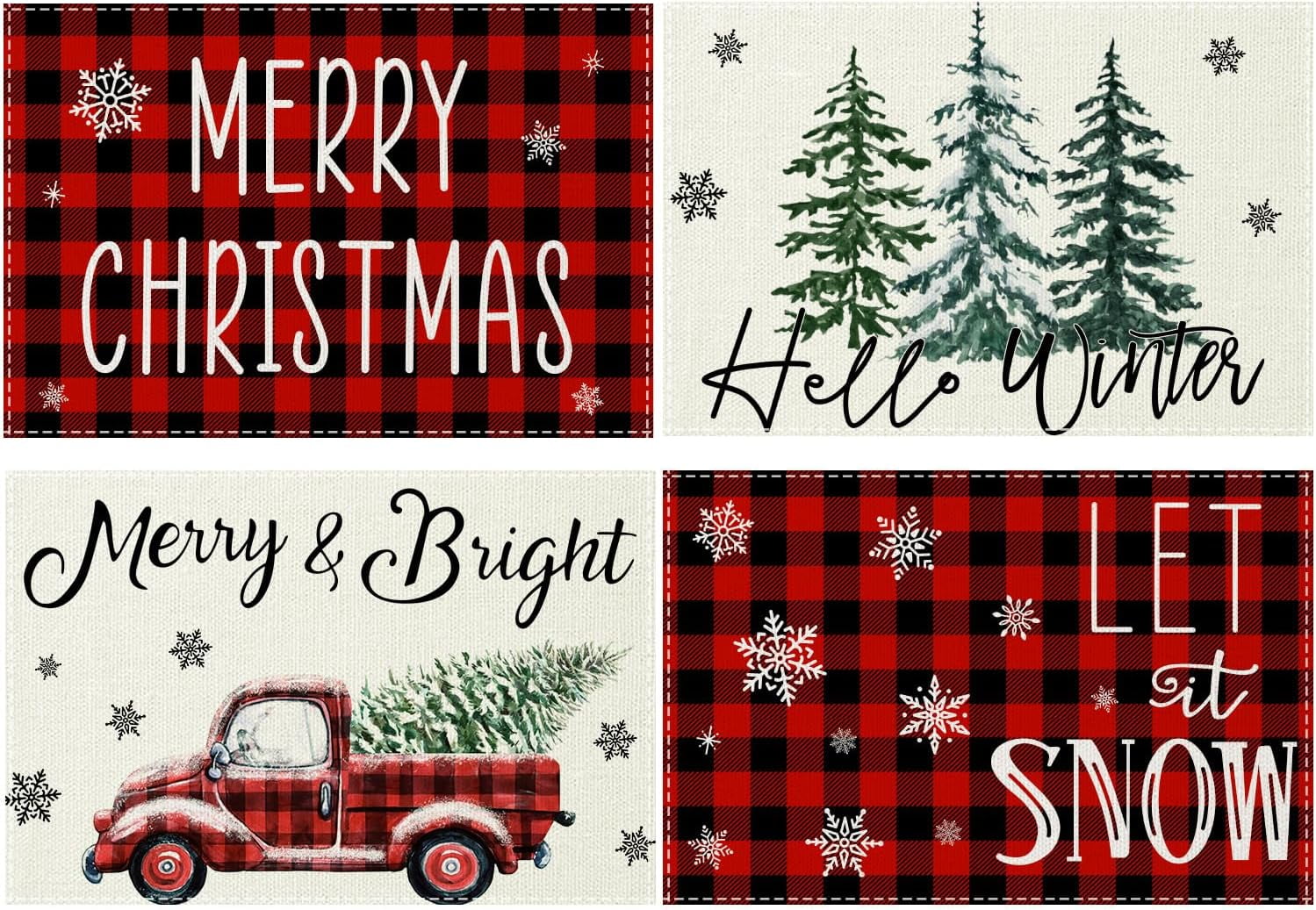 Rdsfhsp Christmas Placemats Set of 4, Red and White Buffalo Plaid ...