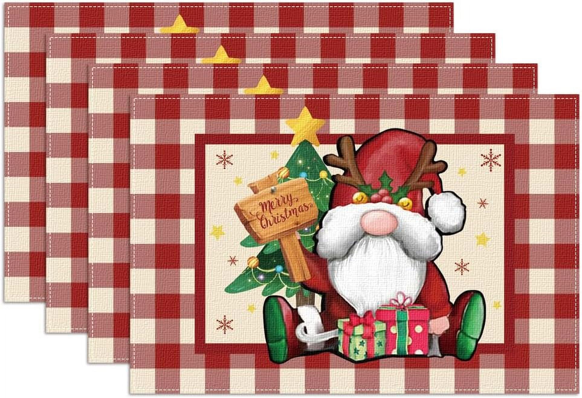 Rdsfhsp Christmas Placemats for Dining Table, 12 x 18 Inch Red White