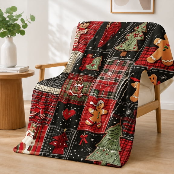 Rdsfhsp Christmas Plaid Flannel Fleece Blanket, Holiday Pattern Soft Throw Blanket for Couch Bed Winter Decoration 50"x40"