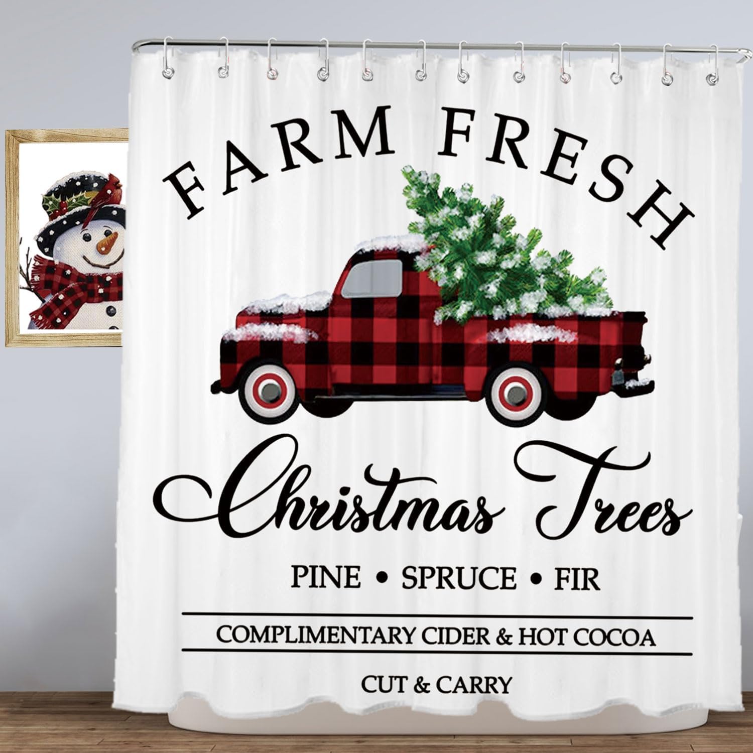 Rdsfhsp Christmas Shower Curtain, 72"X72" Farmhouse Christmas Shower
