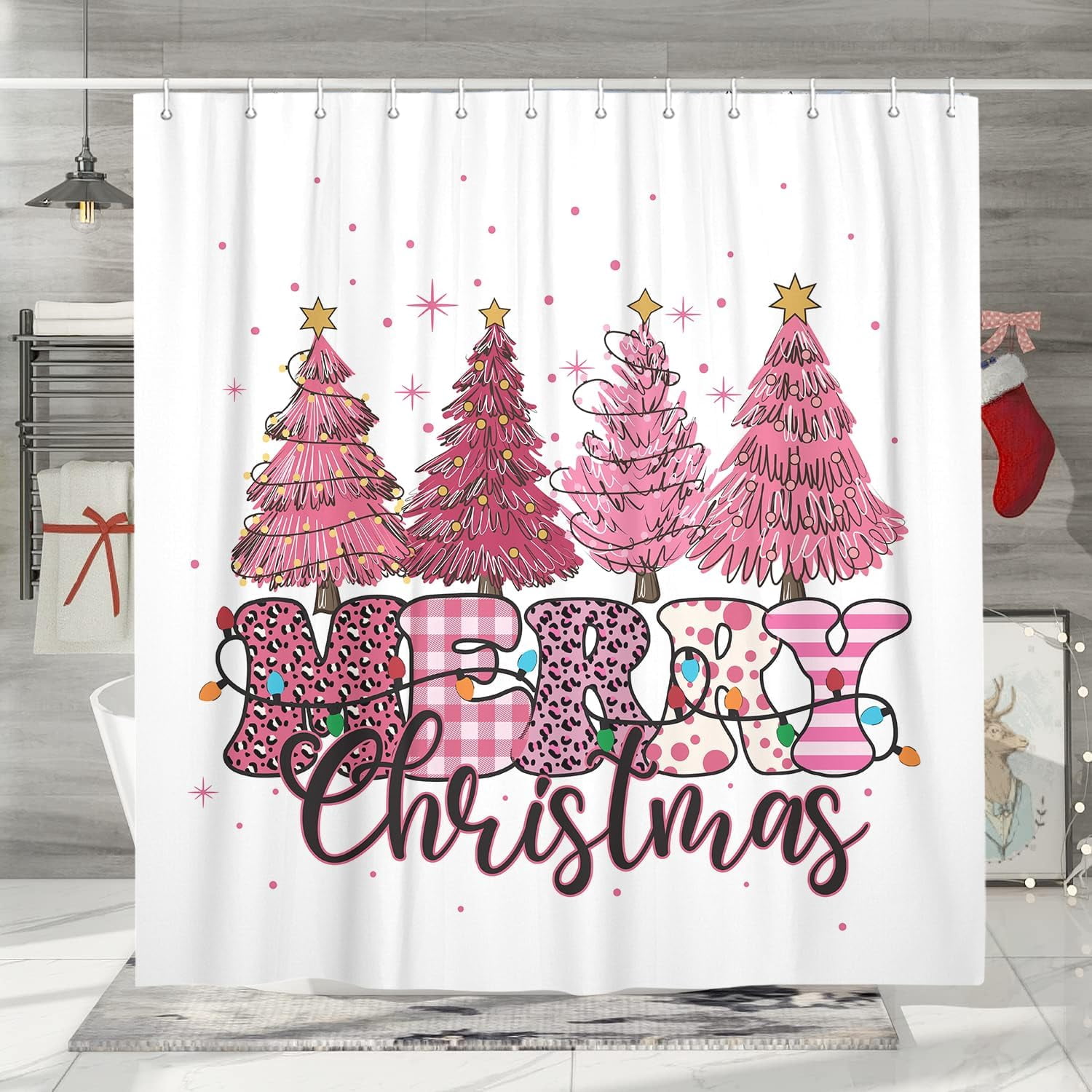 Rdsfhsp Christmas Shower Curtain, Colorful Rainbow Xmas Tree Holiday