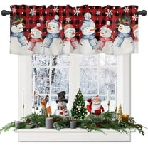 Rdsfhsp Christmas Snowman Window Valance Rod Pocket Short Curtain Kitchen Valances Curtains, Buffalo Black Plaid Window Treatments Drapes for Living Room Bedroom Decor 54x18inch