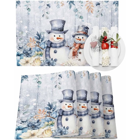 Rdsfhsp Christmas Snowman Winter Placemats Set of 4 Washable Table Mats for Kitchen Dining Table, Winter Linen Place Mats for Holiday Decoration, 12x18 in
