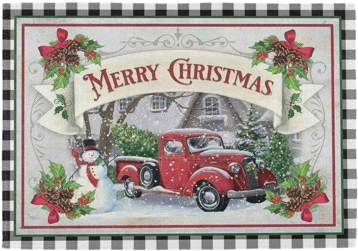 Rdsfhsp Christmas Tree Truck Red Car Placemats Set of 4 Winter Snowman