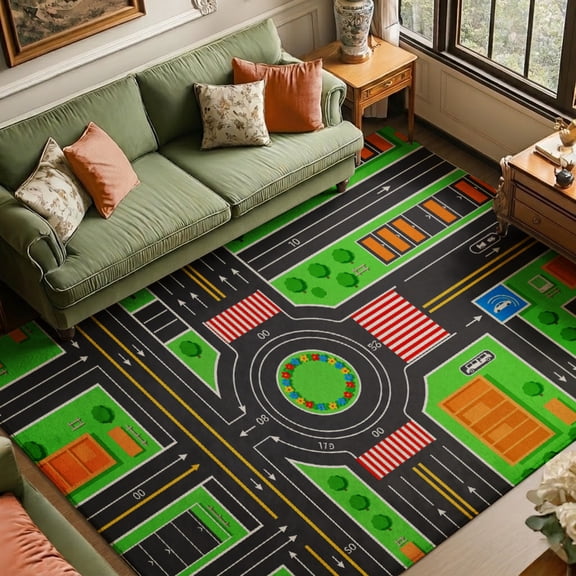 Rdsfhsp City Road Map Velvet Area Rug, Kids Traffic Play Mat Floor Carpet, Soft Plush Non Slip Rug for Playroom Bedroom 47.2"×31.5"