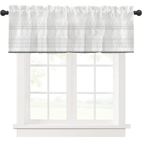 Rdsfhsp Curtains for Living Room Geometric Pattern Farmhouse Valance for Windows Rod Pocket Short Window Treatment Decor for Bedroom Bathroom Kitchen