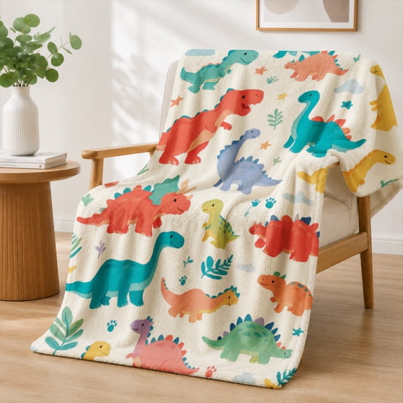 Rdsfhsp Cute Colorful Dinosaurs Seamless Pattern Flannel Throw Blanket Soft Warm Cozy Fleece Blanket for Kids Boys Room Bed Couch