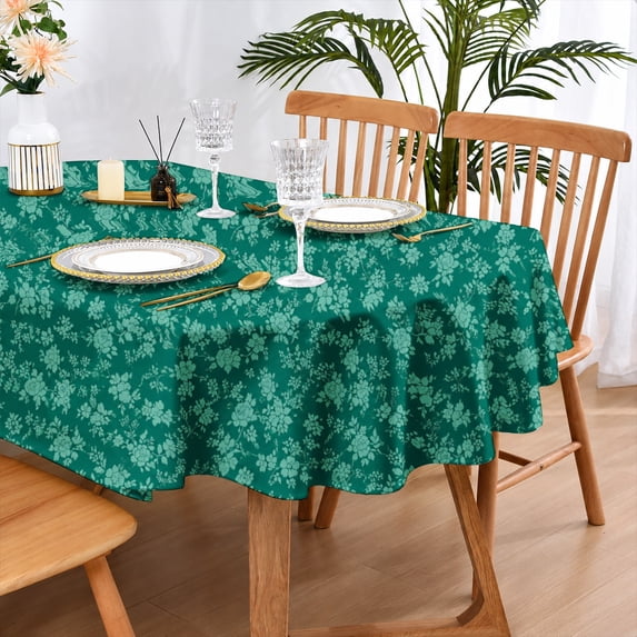 Rdsfhsp Dark Green Ditsy Floral Oval Tablecloth, All Over Tiny Flower Print Table Cloth, Wrinkle Free 60x84 Inch 6-8 Seater
