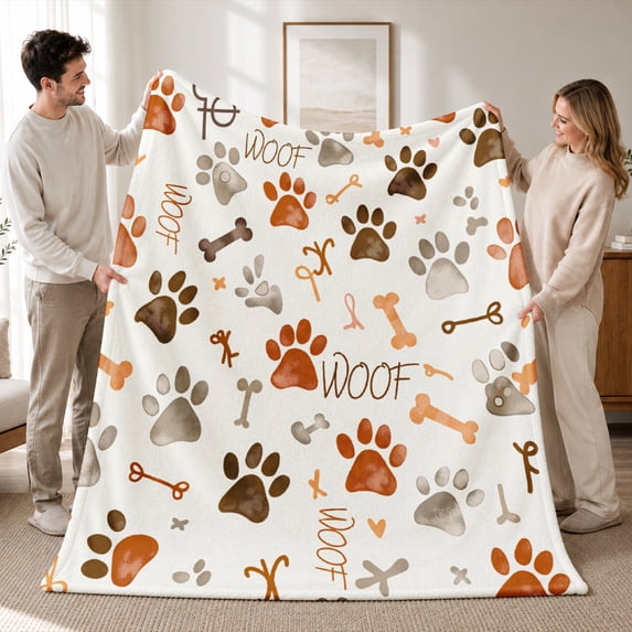 Rdsfhsp Dog Paw Print Bone Pattern Soft Flannel Throw Blanket, Plush Cozy Fleece Blanket for Couch Bed Sofa, Warm Pet Lover Blanket for Home, Travel and Outdoor Use 80"x60"