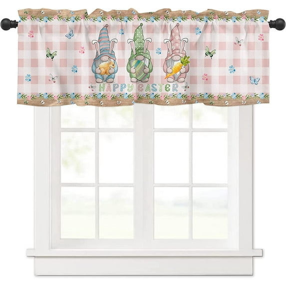 Rdsfhsp Easter Bunny Gnome Window Valance Kitchen Valances Curtain Buffalo Plaid Rod Pocket Short Curtains Panels Window Treatment Drapes for Living Room Bedroom Decor