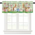 thumbnail image 1 of Rdsfhsp Easter Curtain Valance for Windows/Living Room/Kitchen/Bathroom/Farmhouse, Easter Bunny Eggs Spring Floral Green Buffalo Plaid Short Rod Pocket Curtain Window Treatment, 1 Panel 54x18 Inch, 1 of 5