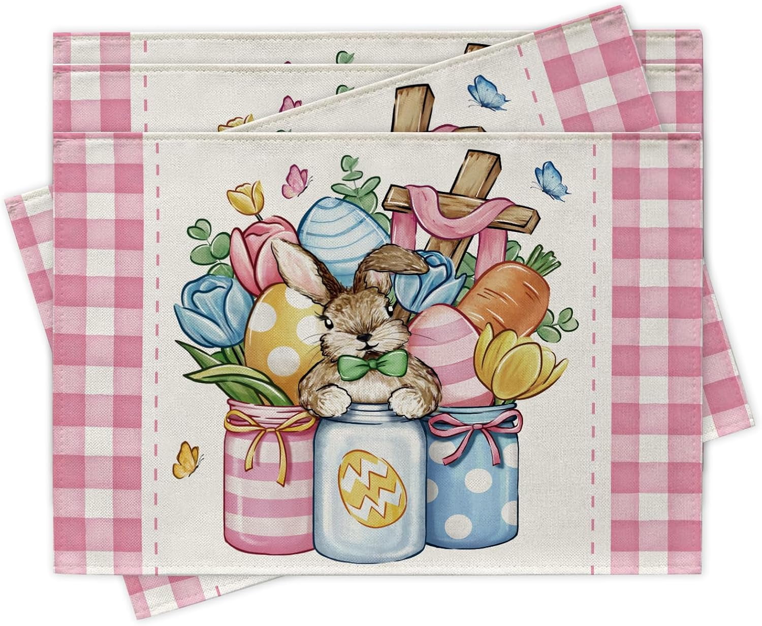 Rdsfhsp Easter Mason Jar Bunny Placemats Set of 4, Religious Cross ...
