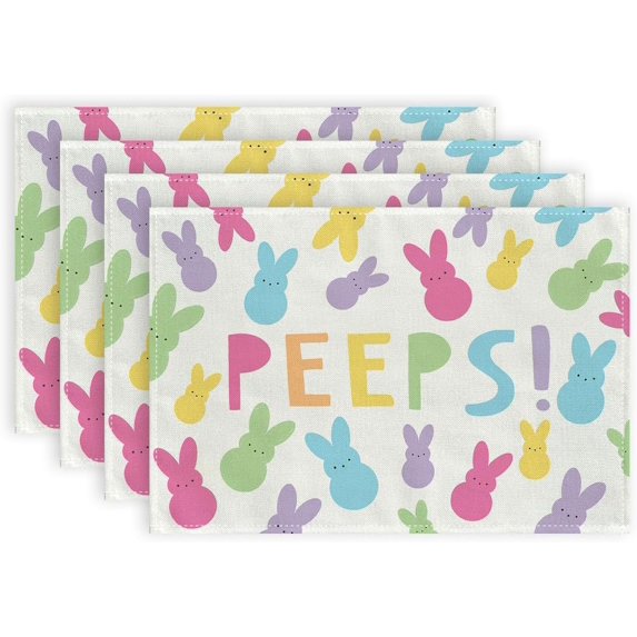 Rdsfhsp Easter Placemats 12x18 Inches Set of 4, Bunny Rabbit Spring Holiday Farmhouse Linen Buffalo Plaid Indoor Table Mats Decorations for Home Dinner Party