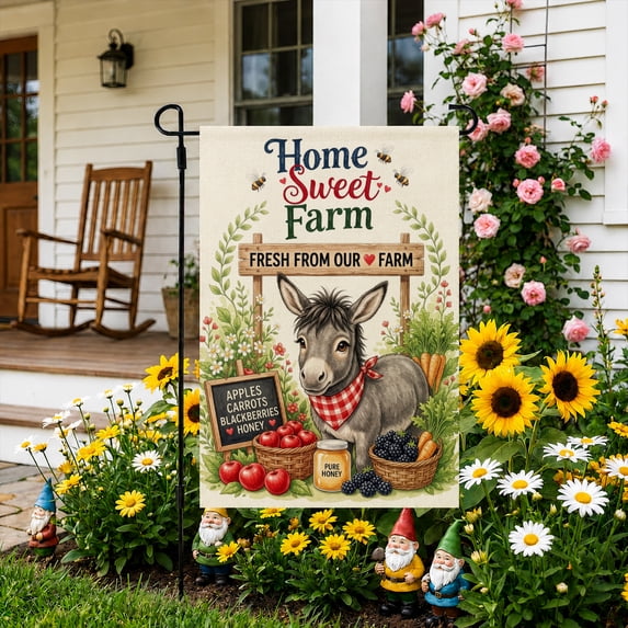 Rdsfhsp Farm Fresh Donkey Garden Flag 12x18 Inch, Linen Outdoor Farmhouse Yard Flag, Rustic Animal Decorative Flag for Porch Lawn Patio Garden Decor