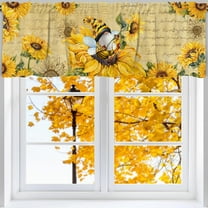 Rdsfhsp Farmhouse Yellow Sunflower Buffalo Plaid Rod Pocket Kitchen Curtain, 54 x 18 in