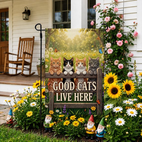 Rdsfhsp Funny Cat Garden Flag 12x18 Inch, Linen Outdoor Decorative Yard Flag, Cute Animal Lover Flag for Front Porch Lawn Patio Garden Home Decor