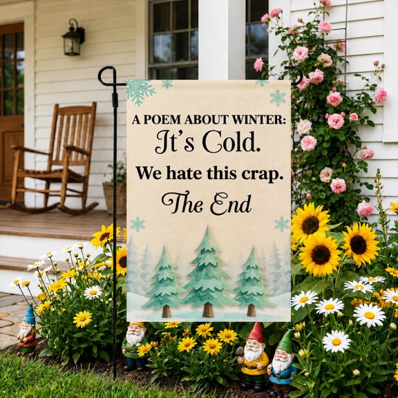Rdsfhsp Funny Winter Garden Flag 12x18 Inch, Linen Cold Weather Humor Yard Flag, Double Sided Outdoor Porch Lawn Seasonal Home Decor