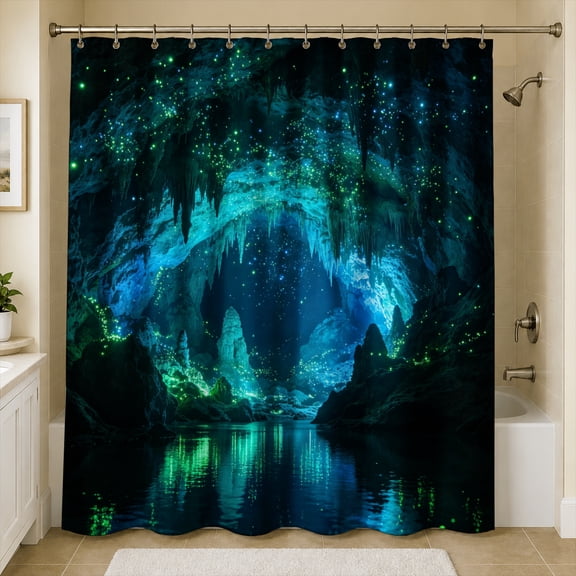 Rdsfhsp Glowing Jellyfish Deep Ocean Shower Curtain, Bioluminescent Sea Life Bathroom Decor, Waterproof Polyester Fabric Marine Bath Curtains with Hooks, 72x72 Inches