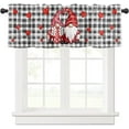 thumbnail image 1 of Rdsfhsp Gnome Valentines Day Kitchen Decor Curtain Valances Watercolor Buffalo Plaid Rod Pocket Small Window Treatment for Bedroom 1 Panel, 54x18 Inch, 1 of 5