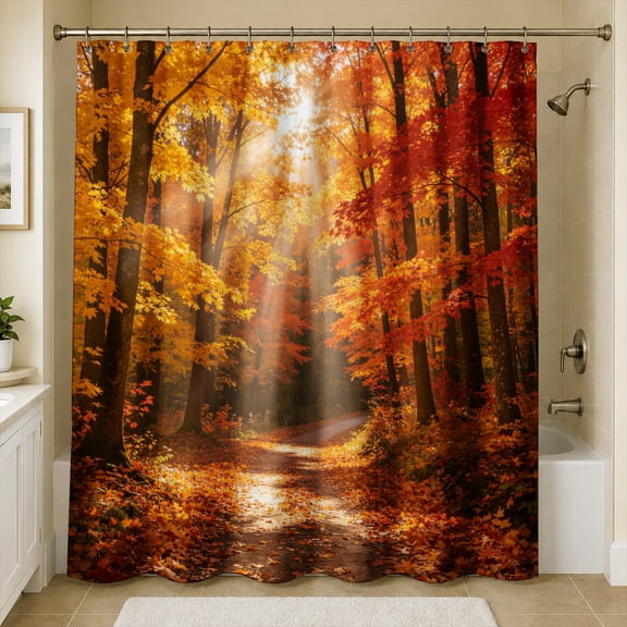 Rdsfhsp Golden Autumn Forest Sunbeam Trees Shower Curtain, Warm Fall Season Nature Landscape Bathroom Decor, Waterproof Washable Polyester Fabric Bath Curtains with Hooks, 72x72 Inches